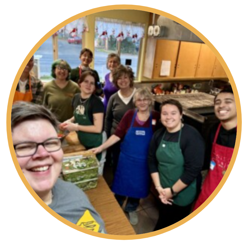 PLU Community Meal - photo of volunteers in Trinity Kitchen